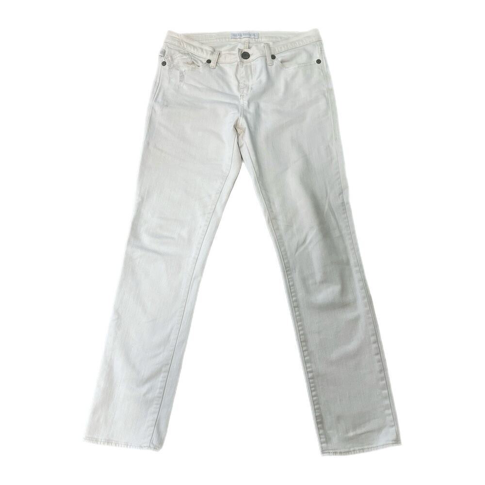 Rock Republic Jeans Berlin Straight Womens Size 12 Mid-Rise Ivory Denim Stretch
